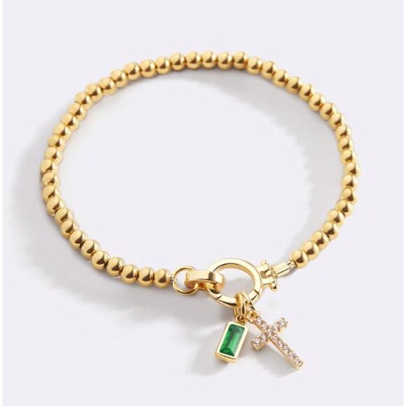 RETAIL $80 Mint & Lilly Cross Charm Birthstone Bracelet*May Emerald - Picture 1 of 2